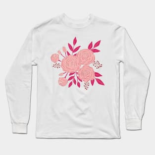 Delicate roses - Pink on white background Long Sleeve T-Shirt